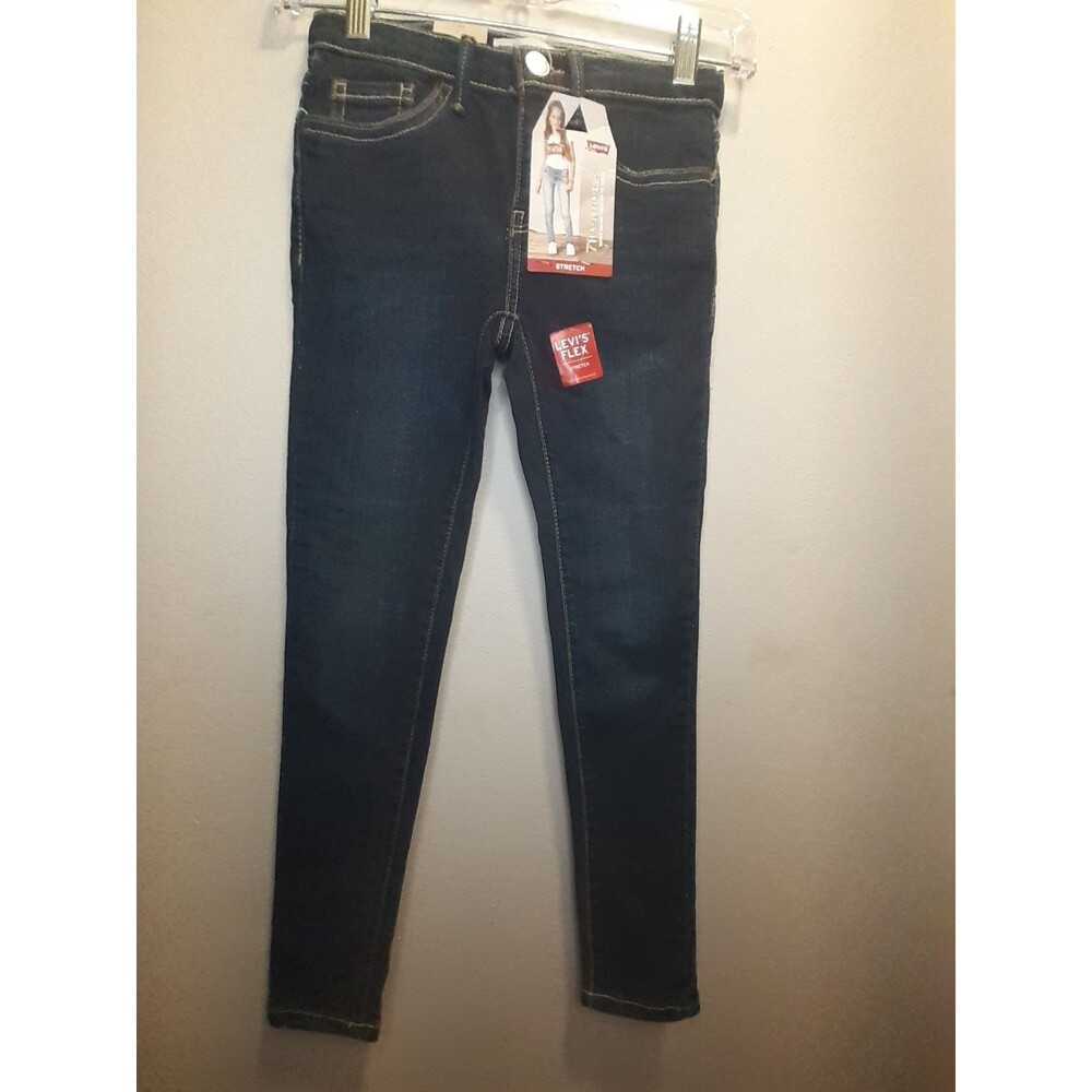 Levi's 710 Girls Super Skinny Stretch Denim Jeans Size 7 Blue Dark Wash Button